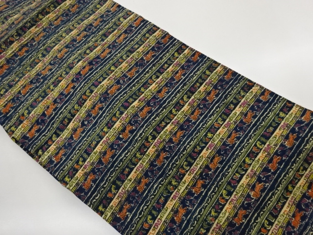 JAPANESE KIMONO / NAGOYA OBI / TSUMUGI / WOVEN ABSTRACT ANIMAL